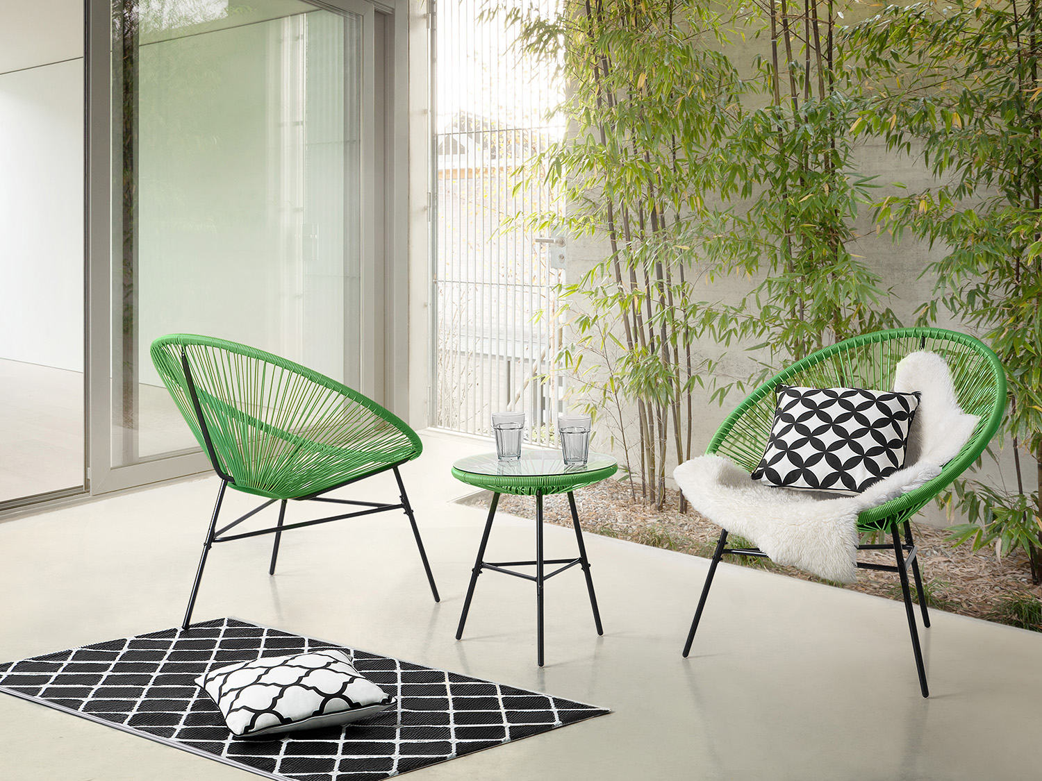 Gartenmöbel Grün, Balkonmöbel, Terrassenmöbel, Tisch mit 2 Stühlen