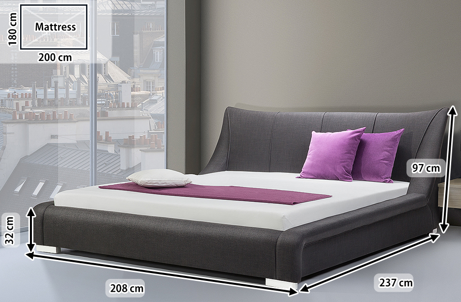 SUPER KING SIZE BED 180 X 200 CM UPHOLSTERED BLACK ANTHRACITE FABRIC super-king-size-bed-180-x-200-cm-upholstered-black-anthracite-fabric