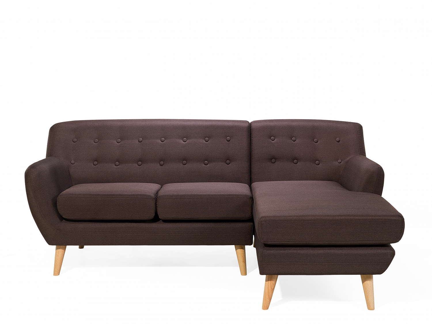 Brown Corner Sofa Couch Fabric Retro 4 Seater Button Wooden legs Scandinavian eBay