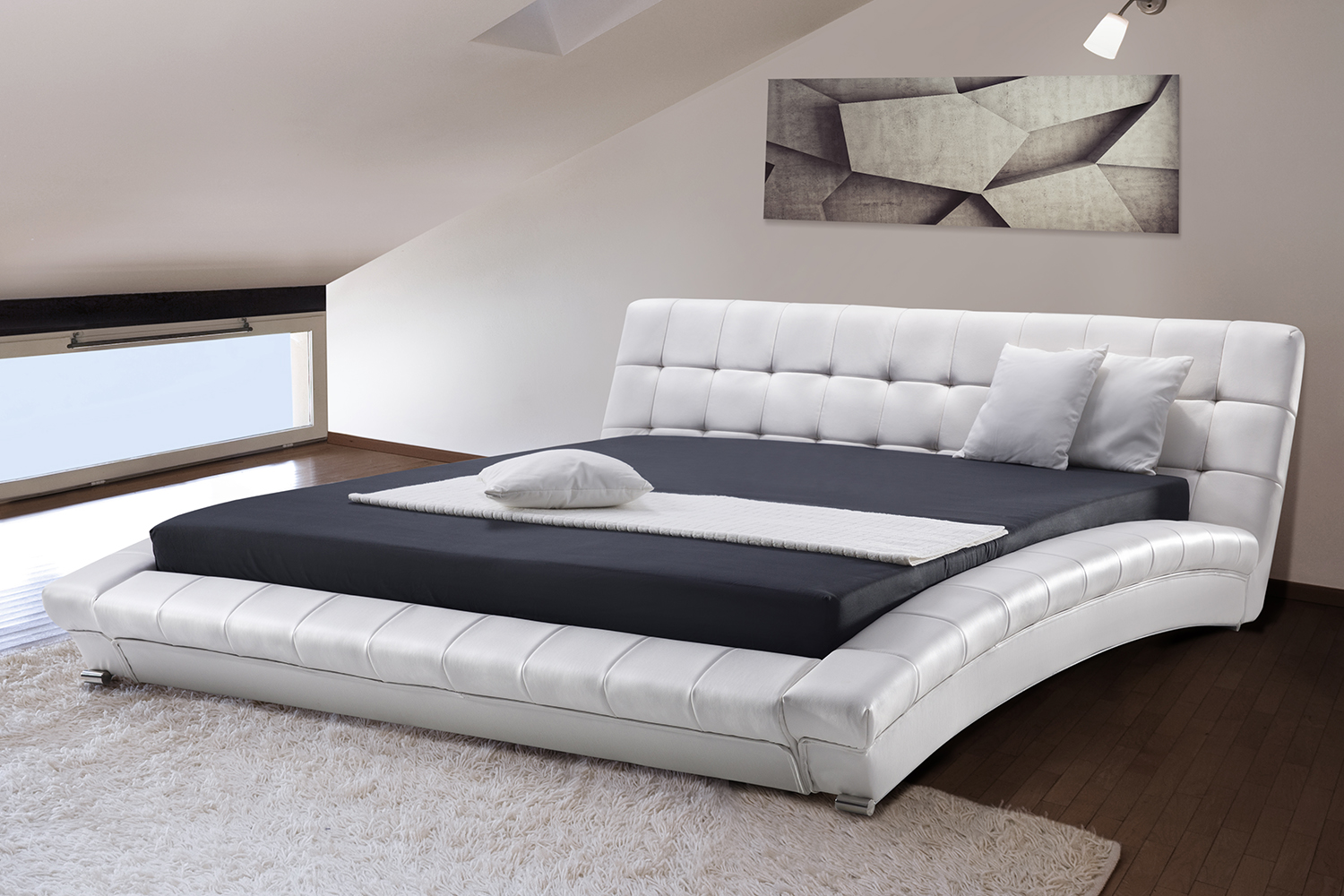 White Modern King Size Double Bed Frame Sleigh 6 Ft Genuine Leather Headboard Ebay